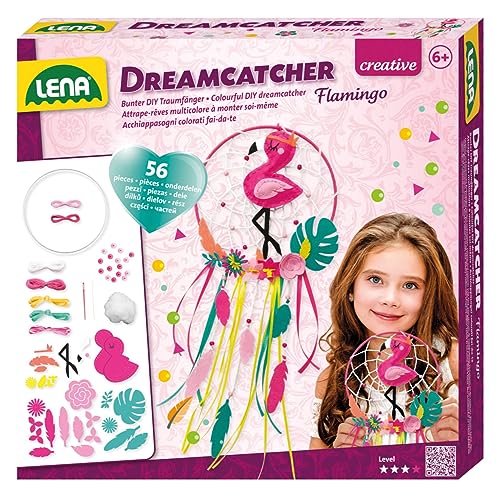Lena 42700 Bastelset Dreamcatcher Flamingo – Komplettset mit Ring und Bändern (56 Teile)